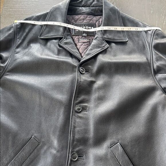 Wilson Black Genuine Leather Men's Classic Thinsulate 3M Winter Coat Size M EUC - Picture 4 of 13